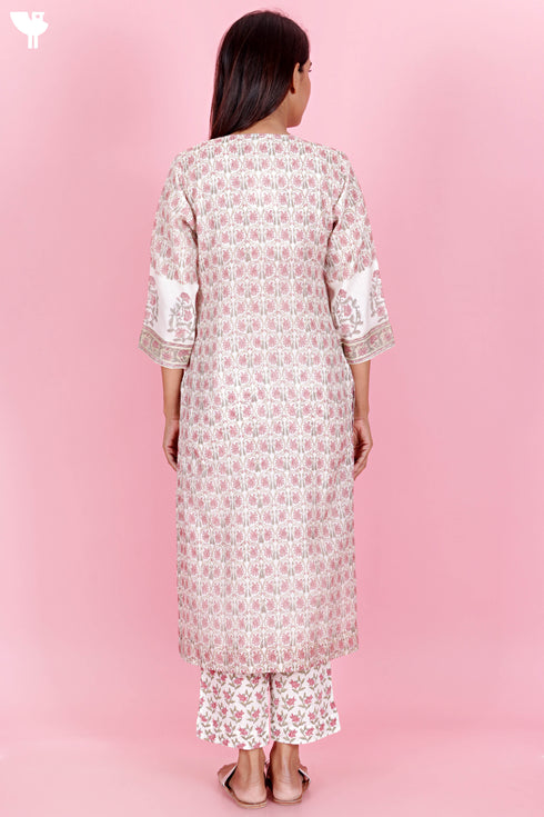 Chanderi Silk Kurta Pant And Dupatta Set In Block Print